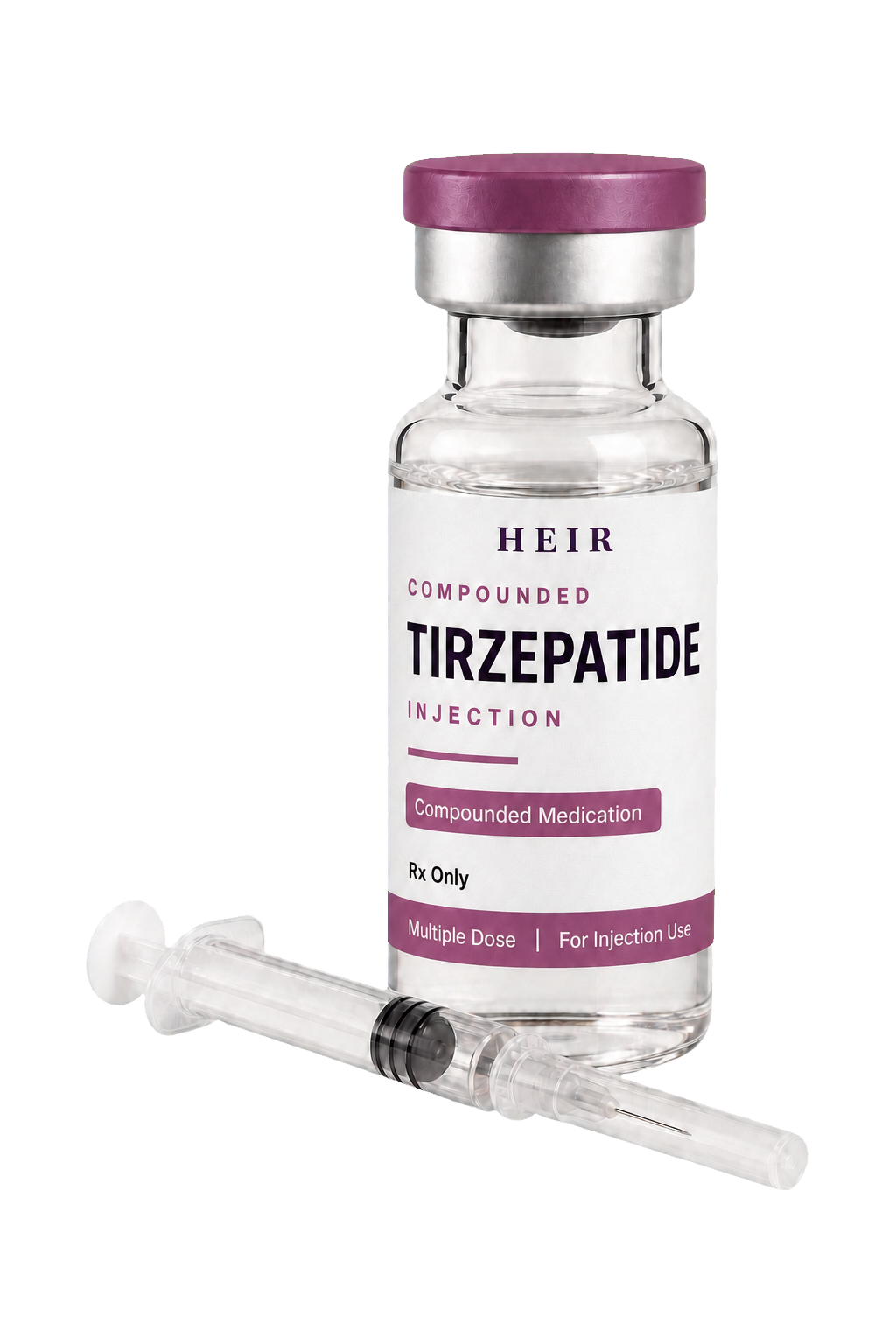A Heir Meds compounded tirzepatide injection vial and syringe